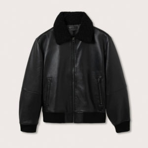 Men's Black Bomber Shearling Leather Jacket