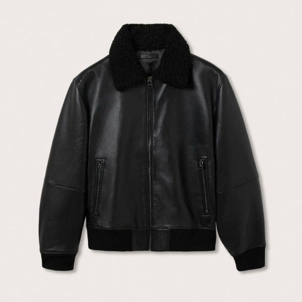 Men's Black Bomber Shearling Leather Jacket