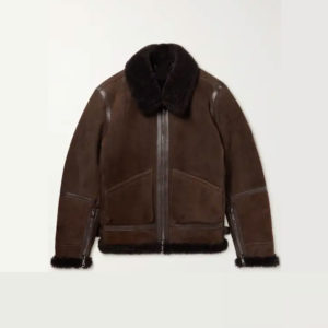 Dark Brown Leather Trimmed Shearling Jacket