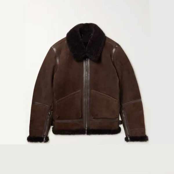 Dark Brown Leather Trimmed Shearling Jacket